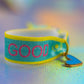 Bracelet with 'Good' text, teal heart dangle charm