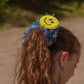 Smiley Denim Checkered Oversized Scrunchie