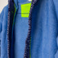 Inner label and bandana trim detail on denim blue smiley bathrobe