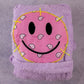 Folded lavender lilac bandana smiley bathrobe with pink smiley patch