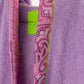 Yellow brand label detail inside lavender lilac bandana smiley bathrobe