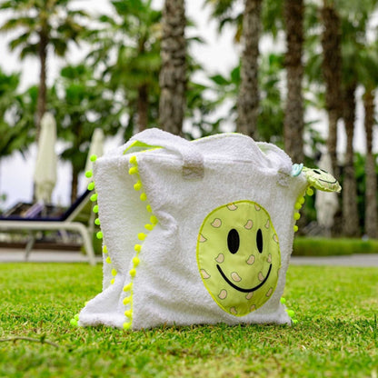 bandana smiley beach bag with neon details and terry cloth design