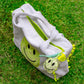 top angle view of bandana smiley beach bag with neon zip and smiley charm