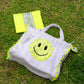 bandana smiley beach bag with matching neon pouch set