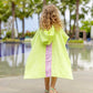 bandana smiley poncho curious lime kids full length back view showing hood and bandana detail