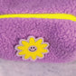 neon yellow zipper on purple boucle puffy pouch