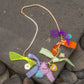 Charmed Studs Necklace with colourful fabric bows and heart charm