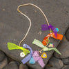 Charmed Studs Necklace with colourful fabric bows and heart charm