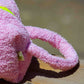 Handle detail of Curious Baby Pink Towel Puffy cosmetic bag