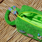 Curious Lime towel puffy cosmetic bag with open zip compartment and soft terry fabric