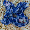 Denim checkered oversized scrunchie with star patch