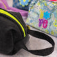 denim puffy pouch handle and neon zip detail
