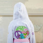 kids bathrobe with peace sign heart and flower embroidery on the back