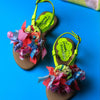 Kids happy sandals with neon green straps and colorful floral fabric details