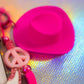 Focus on the chunky Cowboy Hat Keyring charm and the pastel pink peace sign bead