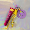 Peace & Love Key Charm featuring purple peace sign, yellow tassel cord, and raspberry lip balm charm.