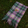 Plaid Wilder Than The West scarf in cotton candy pink and galaxy green with western pins