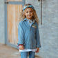 Wilder Than The West kids denim shirt front view with headband and layered outfit
